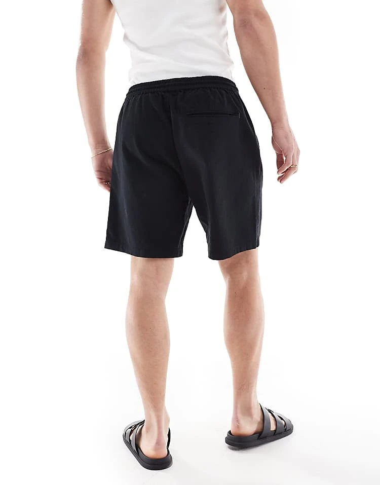 River Island Linen Blend Pull On Shorts In Black For Men 4 River Island Linen Blend Pull On Shorts In Black For Men - Image 2