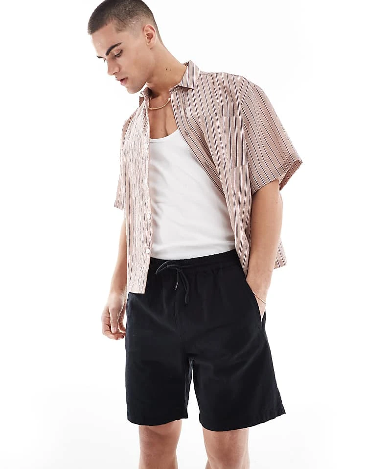 River Island Linen Blend Pull On Shorts In Black For Men 5 River Island Linen Blend Pull On Shorts In Black For Men - Image 3