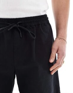 River Island Linen Blend Pull On Shorts In Black For Men 11 River Island Linen Blend Pull On Shorts In Black For Men -Layered Clothes 208146842 4