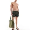 River Island Seersucker Swim Trunks In Khaki For Men Green - Dark -Layered Clothes 208146866 1 greendark