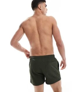 River Island Seersucker Swim Trunks In Khaki For Men Green - Dark -Layered Clothes 208146866 4