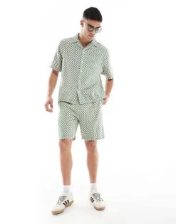 River Island Checkerboard Shorts Co-ord In Green For Men