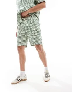 River Island Checkerboard Shorts Co-ord In Green For Men -Layered Clothes 208146889 3