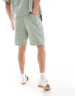 River Island Checkerboard Shorts Co-ord In Green For Men -Layered Clothes 208146889 5