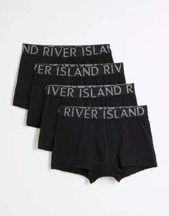 River Island Pack Of 4 Cotton Stretch Ri Trunks In Black For Men