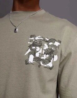 River Island Nagura Island Print T-shirt In Khaki For Men -Layered Clothes 208176444 3