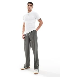 River Island Muscle Fit Textured Knit Polo In White For Men -Layered Clothes 208211818 3