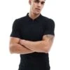 River Island Muscle Fit Textured Knit Polo In Black For Men 2 River Island Muscle Fit Textured Knit Polo In Black For Men -Layered Clothes 208211825 1 black