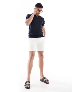 River Island Waffle Textured Shorts In White For Men