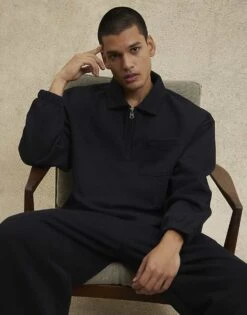 River Island Regular Fit Half Zip Sweatshirt In Black For Men -Layered Clothes 208268650 1 black 1