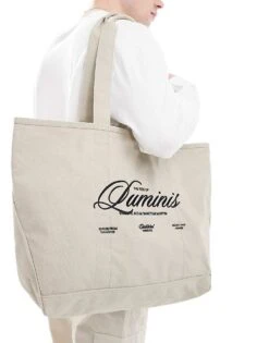 River Island Ame Le Nuit Script Logo Tote Bag In Light Stone For Men Stone - Light -Layered Clothes 208284663 1 stonelight 1