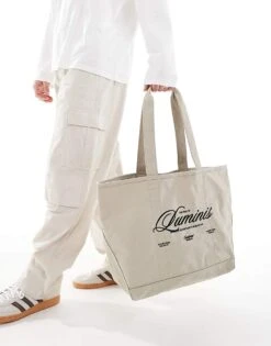 River Island Ame Le Nuit Script Logo Tote Bag In Light Stone For Men Stone - Light -Layered Clothes 208284663 3