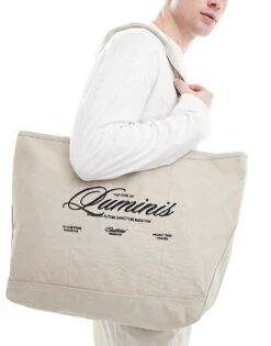 River Island Ame Le Nuit Script Logo Tote Bag In Light Stone For Men Stone - Light -Layered Clothes 208284663 4