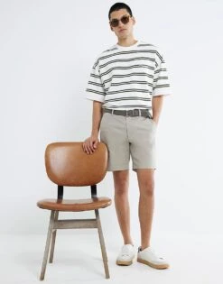 River Island Slim Fit Belted Chino Shorts In Beige For Men