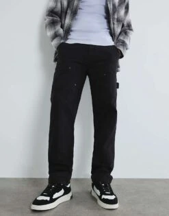 River Island Straight Leg Carpenter Jeans In Black For Men -Layered Clothes 208322166 1 black 1