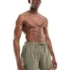River Island Seersucker Swim Trunks In Light Khaki For Men