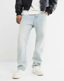 River Island Denim Straight Jeans In Blue - Light For Men