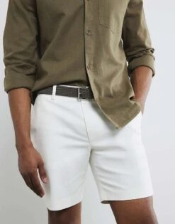 River Island White Slim Fit Belted Chino Shorts In Ecru For Men -Layered Clothes 208344217 1 ecru 1