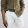 River Island White Slim Fit Belted Chino Shorts In Ecru For Men