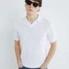 River Island Textured Open Collar Polo Shirt In White For Men