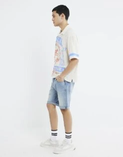 River Island Slim Fit Ripped Denim Shorts In Blue For Men -Layered Clothes 208395081 3