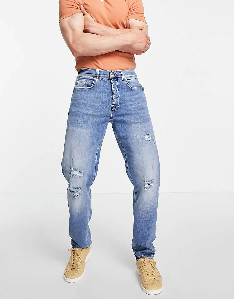 River Island Relaxed Fit Jeans In Light Blue For Men 3 River Island Relaxed Fit Jeans In Light Blue For Men